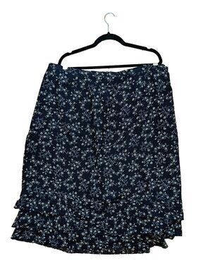 90's Style Navy Floral Silk Midi Skirt Size 22W